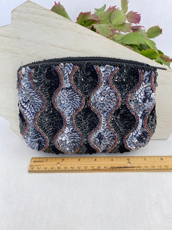 80s Black and Silver Sequins Evening Bag/Clutch - image 6