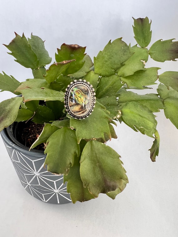 Mexican Made Flower Ring with Abalone Shell and Al