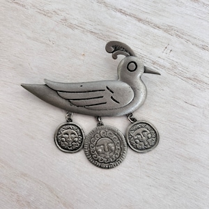JJ Bird and Sun Pewter Brooch