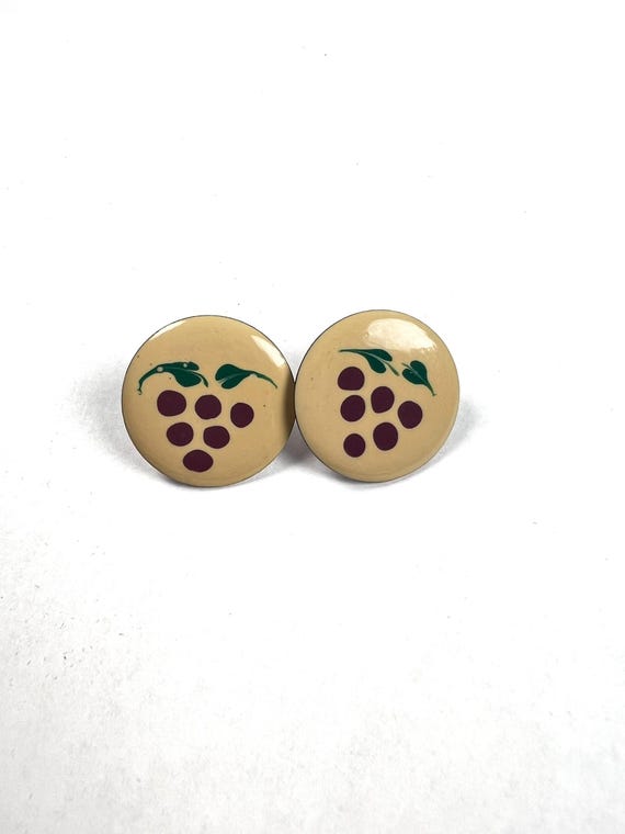 Grape Enamel Button Earrings - image 5