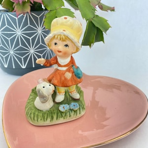 Vintage Homco Figurine Little Girl in Red Dress with Dog Sweet Collectible Decor Retro Gift 1430