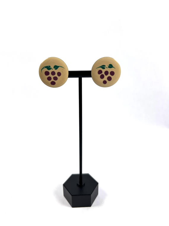Grape Enamel Button Earrings - image 2
