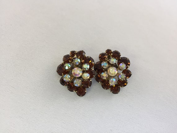 Vintage Topaz and Diamond Rhinestone Cluster Earr… - image 3