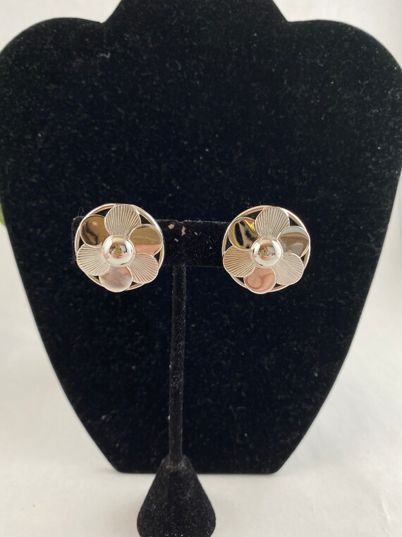 Silver Flower Button Earrings. - image 2