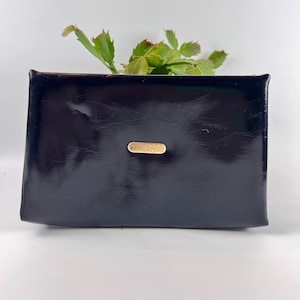 Vintage Navy Blue Handbag Faux Leather Purse Gold Chain Shoulder Bag Classic Clutch Elegant Evening Accessory Retro 80s Formal Handbag
