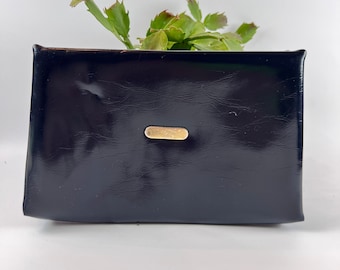Vintage Navy Faux Leather Clutch with Gold Chain Strap