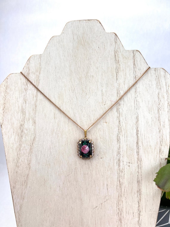 Hand Painted Rose Pendant Necklace