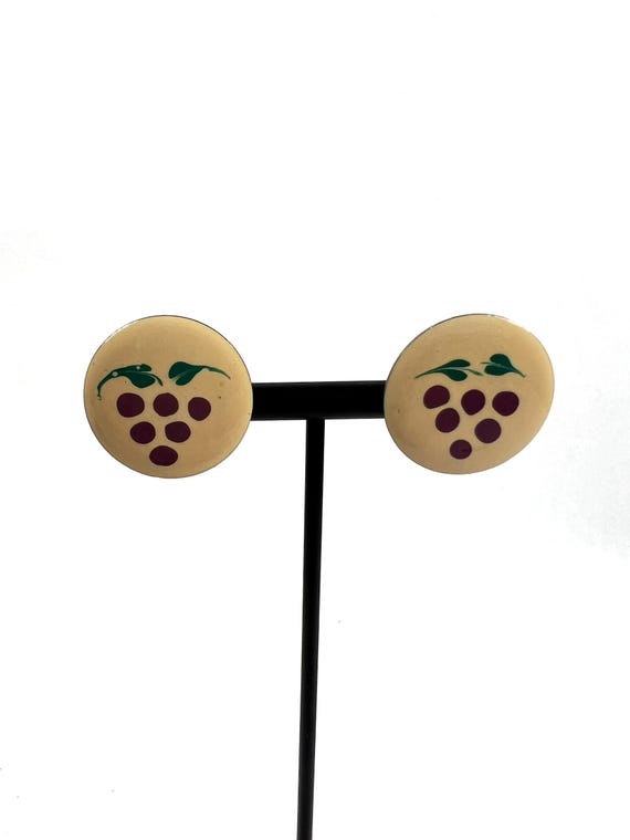 Grape Enamel Button Earrings - image 1