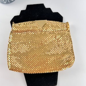 Vintage Y & S Gold Metal Mesh Bag Triangle Accent Evening Purse Chain Shoulder Bag Retro Glam Handbag 80s Party Clutch Formal Accessory