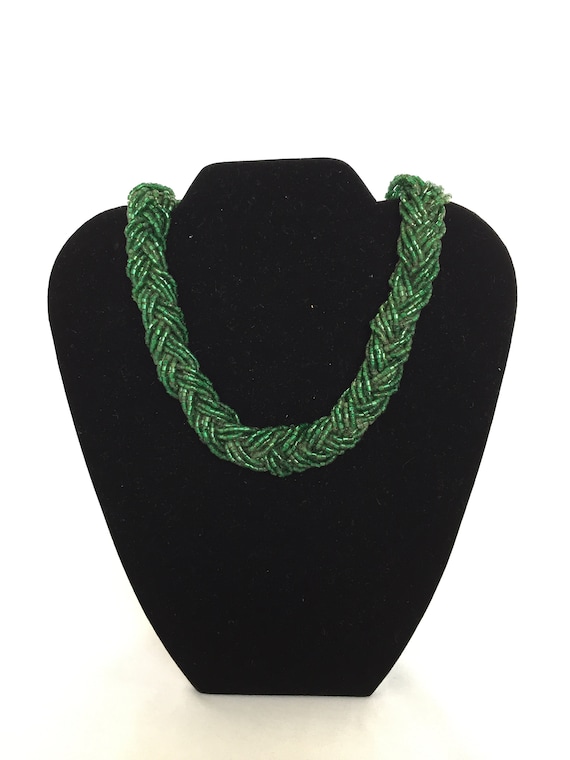 Vintage Green Glass Braided Necklace