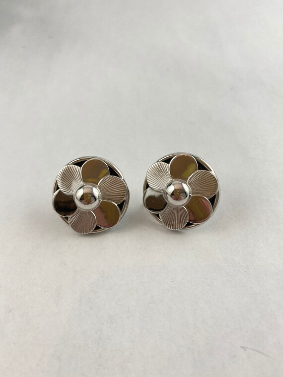 Silver Flower Button Earrings. - image 6