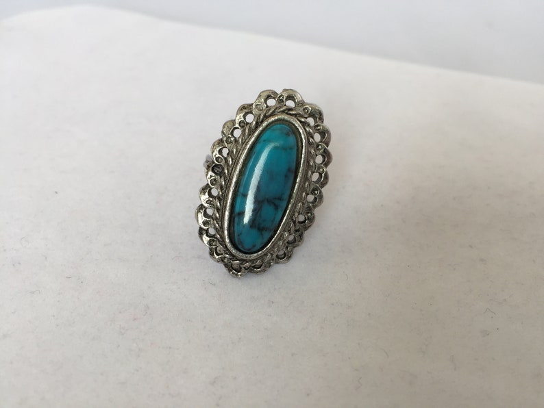 Silver Tone and Faux Turquoise. Vintage Southwestern Ring