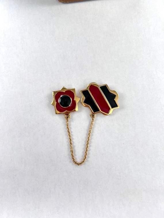 Monet Double Brooch Red and Black Enamel