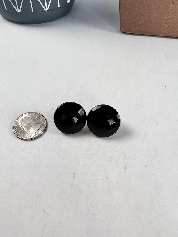 Black Faceted Button Earrings - image 5