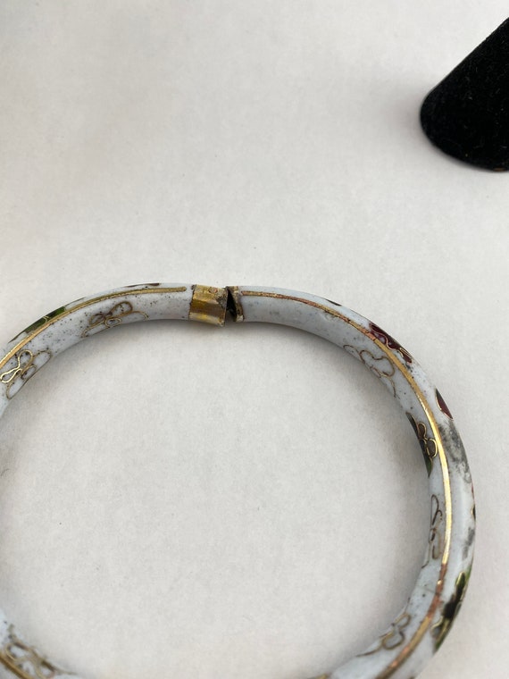 White and Floral Cloisonné Bangle - image 6