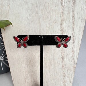 Sterling Marcasite and Carnelian Butterfly Earrings