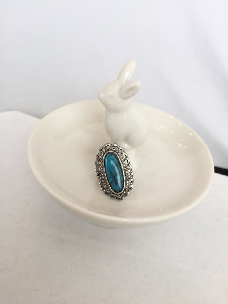 Silver Tone and Faux Turquoise. Vintage Southwestern Ring