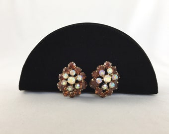 Vintage Topaz and Diamond Rhinestone Cluster Earrings