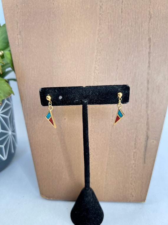 Crushed Turquoise and Coral Triangle Earrings