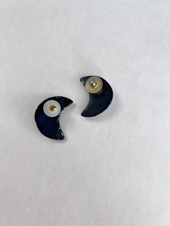Silver Speckled Moon Earrings View 3