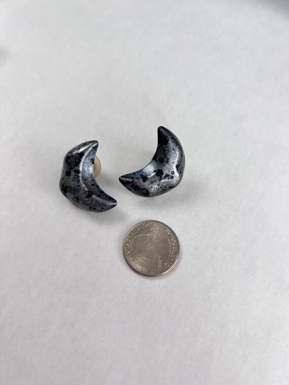 Silver Speckled Moon Earrings View 5