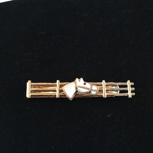 Vintage Oxford Horse Tie Bar Gold Tone Mother of Pearl Head Ruby Rhinestone Eyes Equestrian Accessory