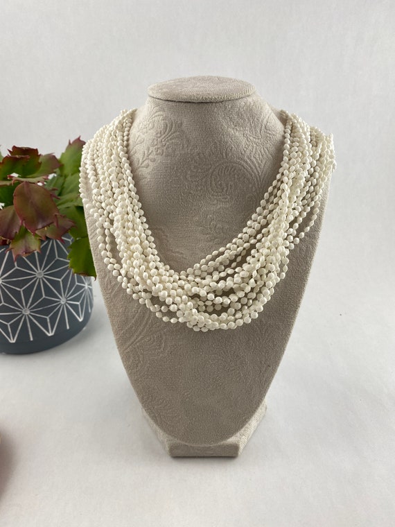 White Beaded Multi Strand Necklace