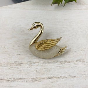 Gold and White Swan Brooch