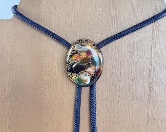 Oval Epoxy Bolo Tie with Natural Stone Clusters