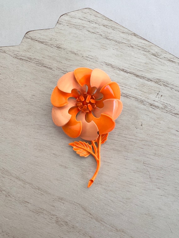 Orange Mod Flower Brooch