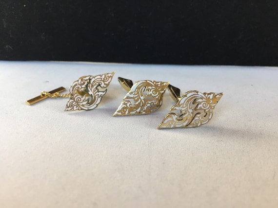 Siam Cufflinks and Tie Pin Set. Gold Plated and W… - image 1