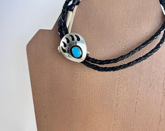 Bear Paw Bolo in Sterling Silver and Turquoise Stone