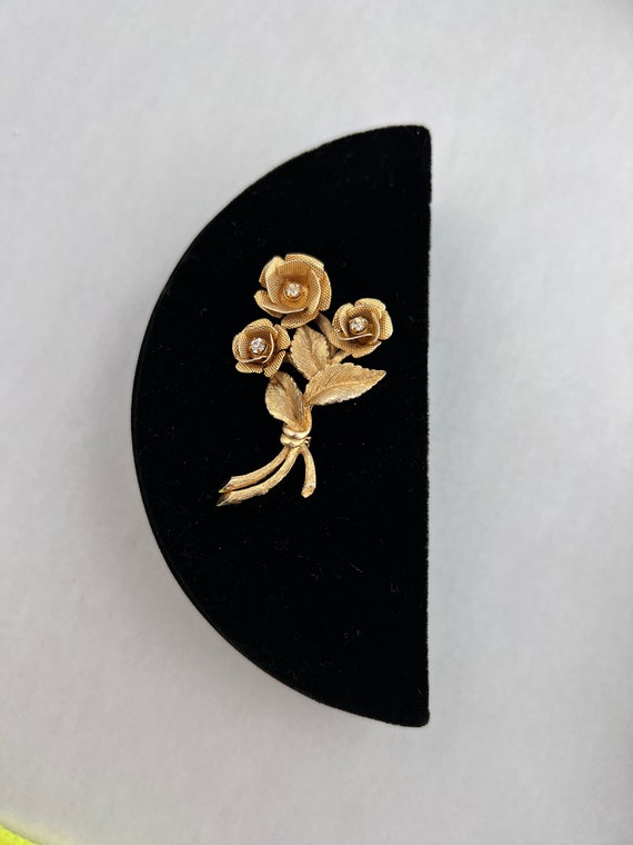 Gold and Rhinestone Rose Brooch - image 5