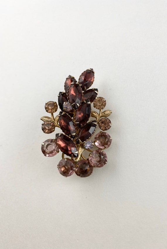 Purple Rhinestone Brooch. Rhinestone Floral Crysta