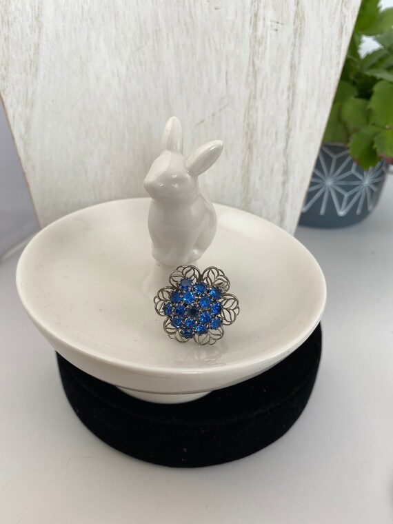 Blue Rhinestone Flower Ring - image 6