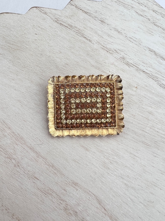 Linser Rectangle Rhinestone Brooch - image 2