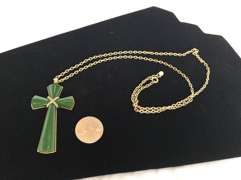 Vintage Lucite Green Cross Pendant Necklace1970s Avon Signed