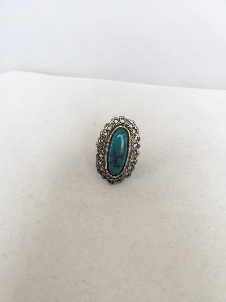 Silver Tone and Faux Turquoise. Vintage Southwestern Ring