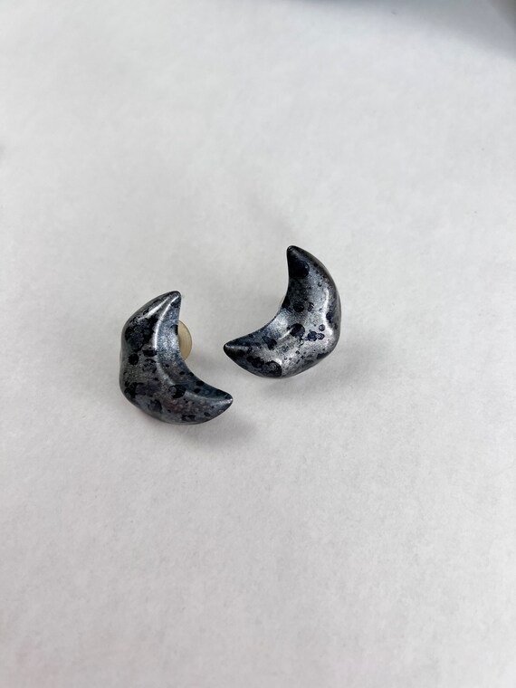 Silver Speckled Moon Earrings View 4