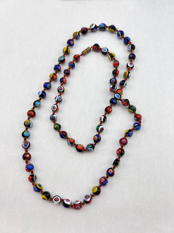 1960s Milifore Glass Beaded Necklace Italian Glass