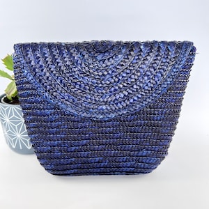 Vintage Blue Basket Weave Handbag Retro Shoulder Bag Woven Purse Made in Hong Kong Classic Textured Bag 70s 80s Everyday Tote