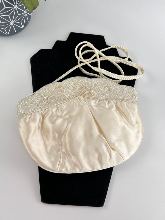 White Satin and Beaded Evening Bag