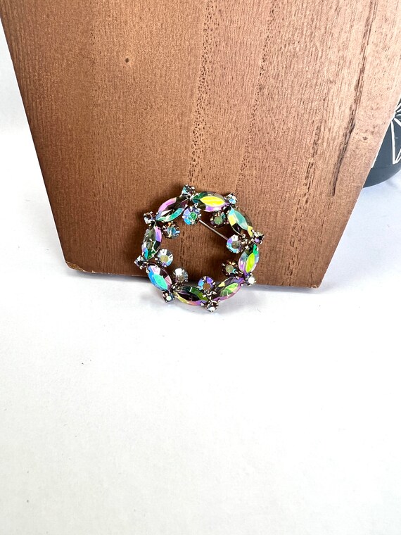 Aurora Borealis Rhinestone Wreath Brooch. - image 3