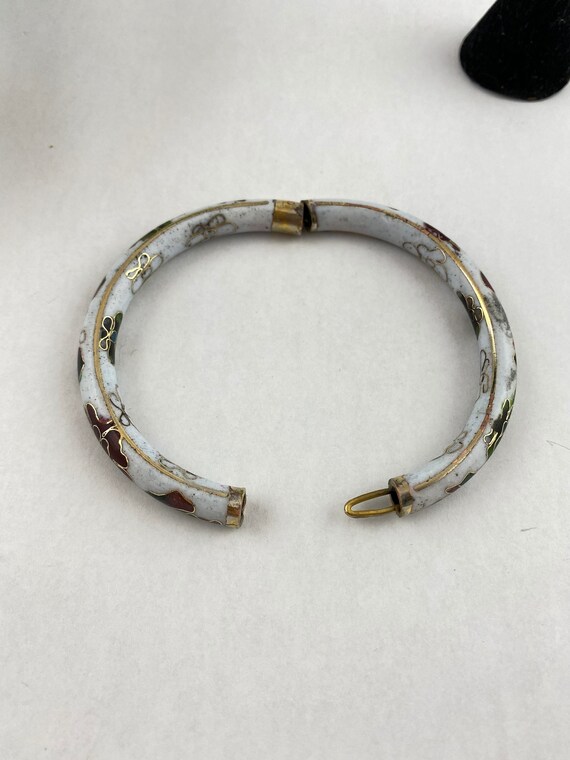 White and Floral Cloisonné Bangle - image 5