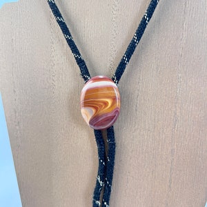 Carmel Banded Agate Stone Bolo Tie