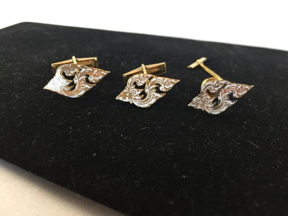 Siam Cufflinks and Tie Pin Set. Gold Plated and W… - image 3