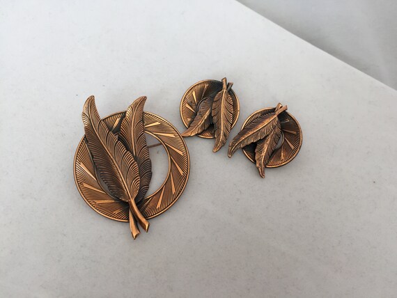 Copper Feather Brooch and Earring Set. Southweste… - image 3