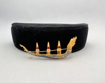 Vintage Damascene Boat Brooch