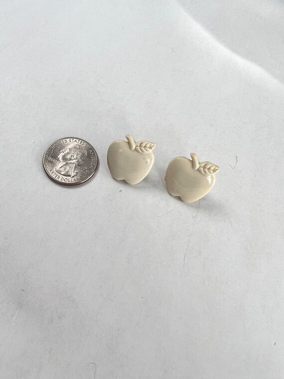 White Celluloid Apple Button Earrings - image 5