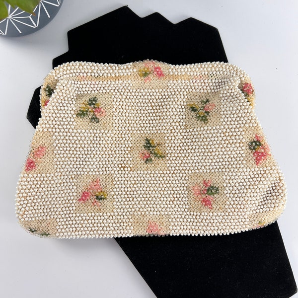 White Beaded, Flower Embroidered Casual Clutch